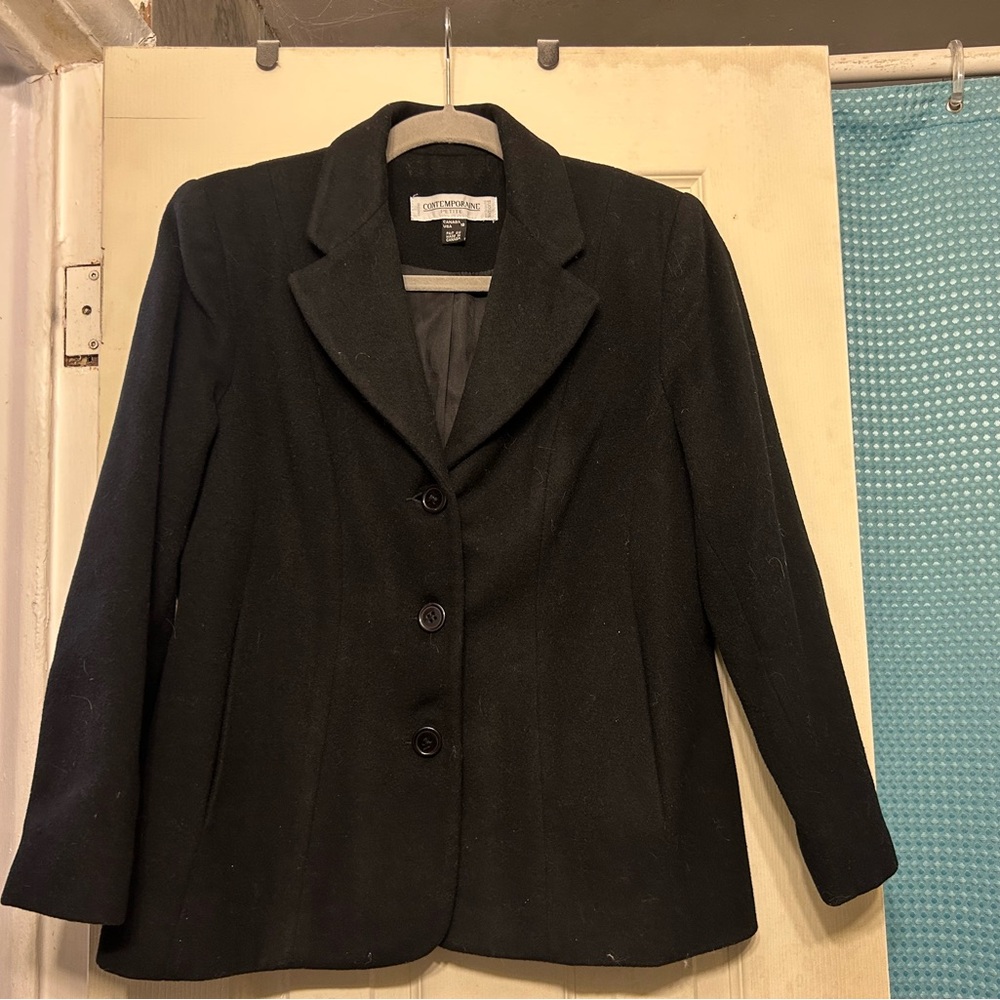 Contemporaine Petite Black Wool-Blend Blazer (Size 10 Petite)